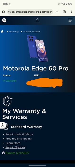 Motorola Edge 60 Pro 8/256GB – гаранция до 12.11.2027, пълен комплект