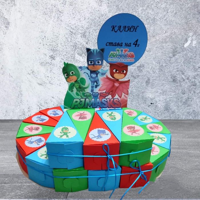 Картонена торта Маша и Мечока-Елза и Ана- Пес Патрул-Куроми-Спонджбоб.