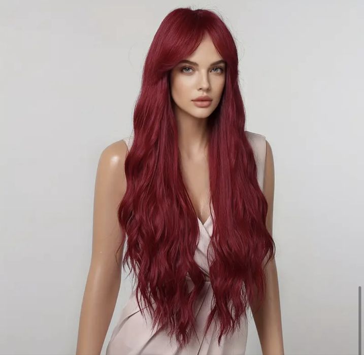 Дълга червена коса перука с бретон – Дължина : 76 см - Термоустойчива
