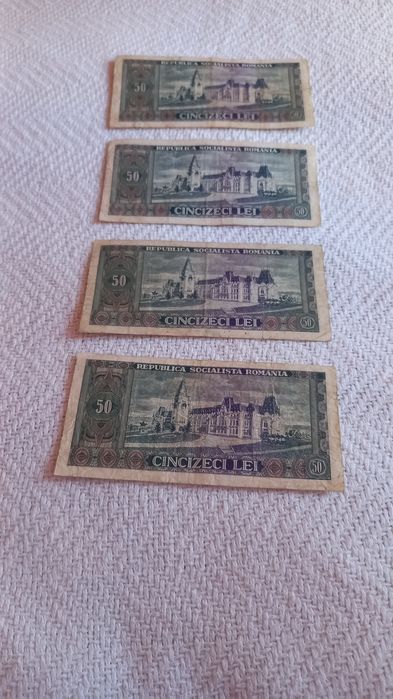 Vand 4 bancnote vechi de 50 lei 1966,serie mica E0001 toate