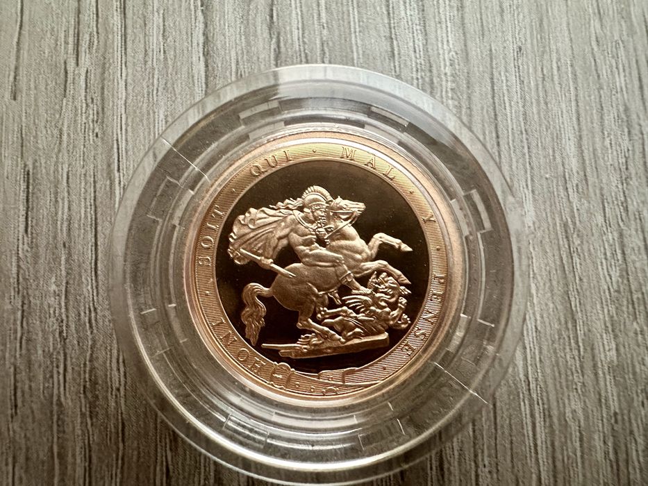 Златна монета британски суверен Piedfort proof sovereign 2017