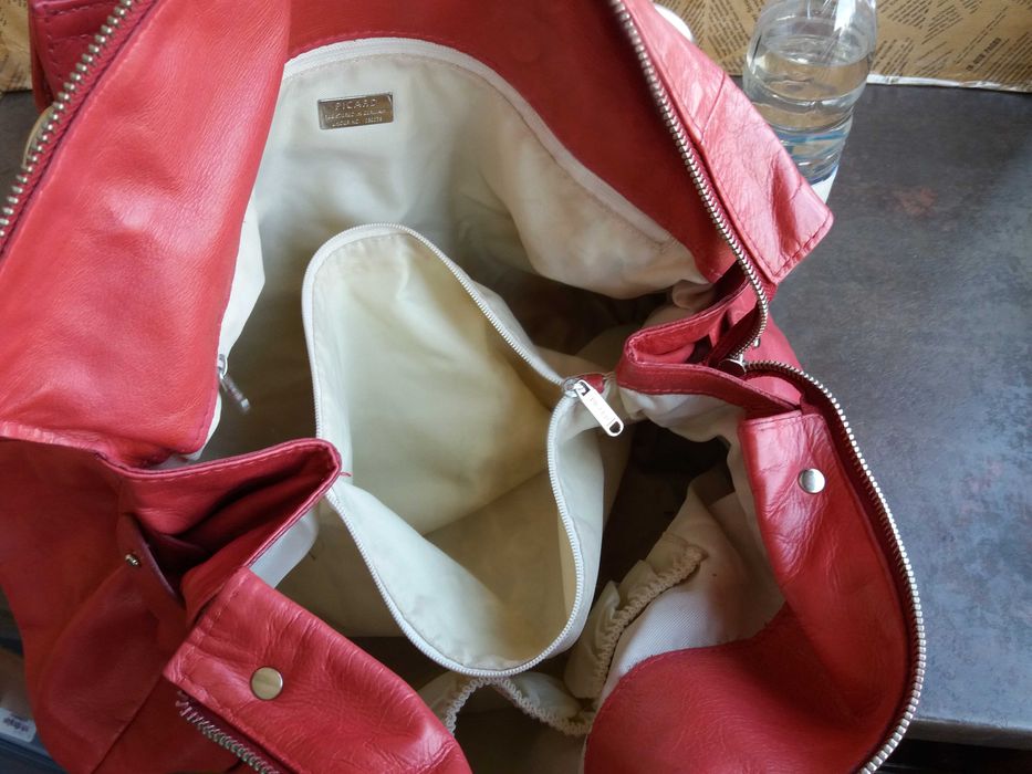 дамска червена чанта PICARD,кожена- естествена кожа