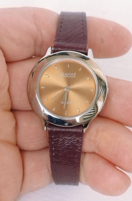 Ceas Ascot de damă cu quartz, carcasă din oțel inoxidabil, curea piele