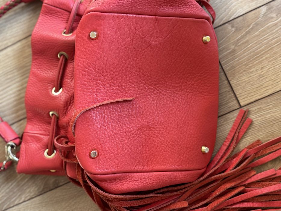 Roberta Biagi италианска кожена червена чанта с ресни отлична