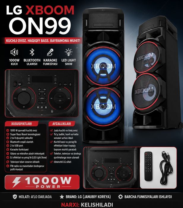 "LG XBOOM ON99" | 1000W | Kuchli Bass | Karaoke | Kalonkasi | Orgin