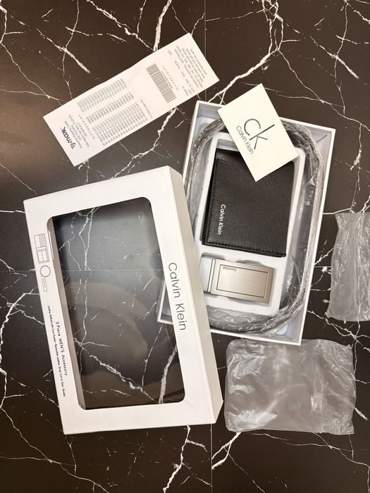 Set Cadou Calvin Klein Original – Curea + Portofel + Cataramă | Nou cu bon