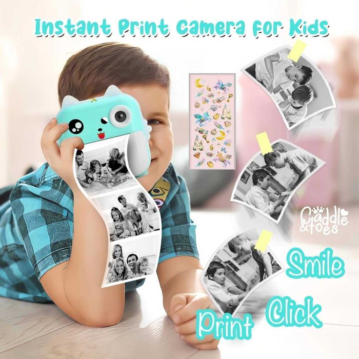 Aparat foto copii VALA Q5 printare instant 24Mpx 1080P, 3 role Turcoaz
