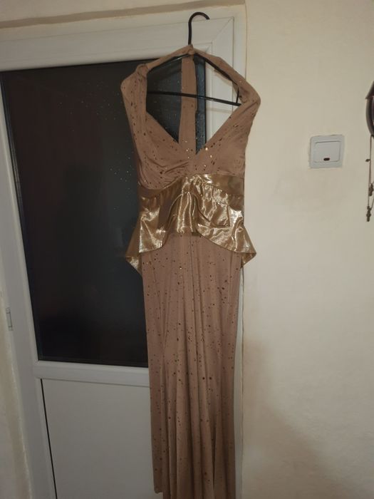 Rochie de ocazie lungă aurie stil elegant /nunta/Botez marimea 42