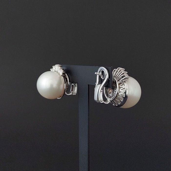 cercei cu perle mari South Sea, diamante 1.35ct, aur 18k, certif.