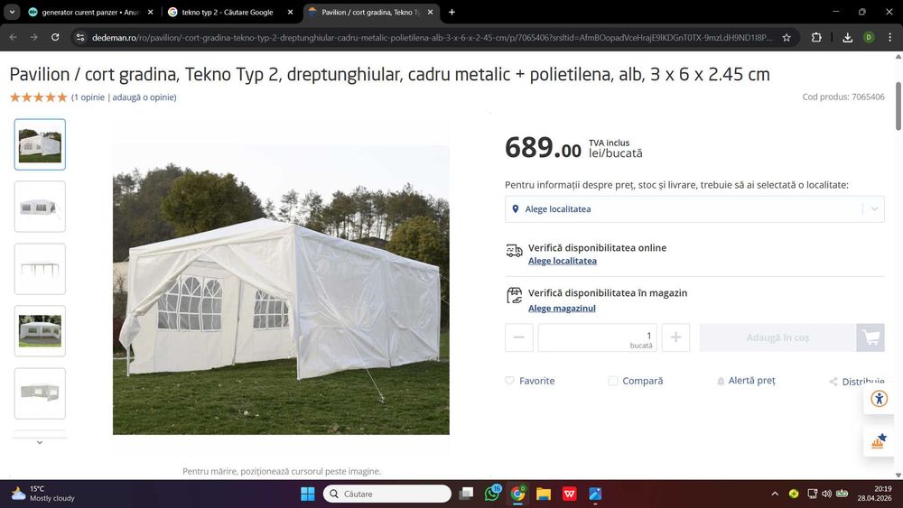 pavilion/cort gradina Tekno 3x6m