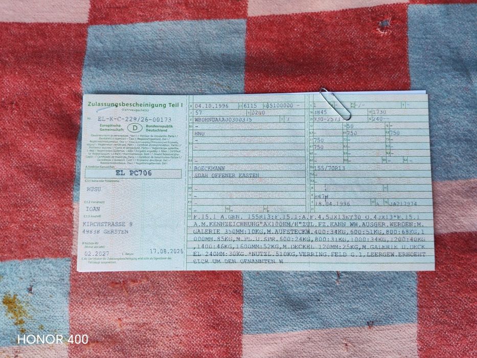 Remorca 750 kg adusa recent