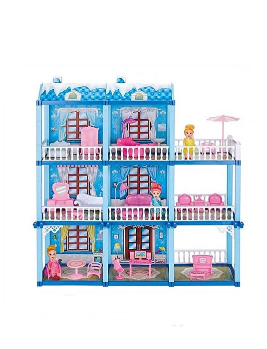 Голяма къща за кукли на 3 етажа с мебели и аксесоари – 162 части