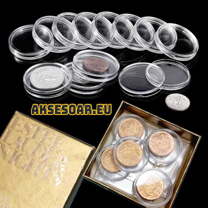 10 бр. прозрачни кръгли кутии за монети от 15 до 50 мм пластмасови