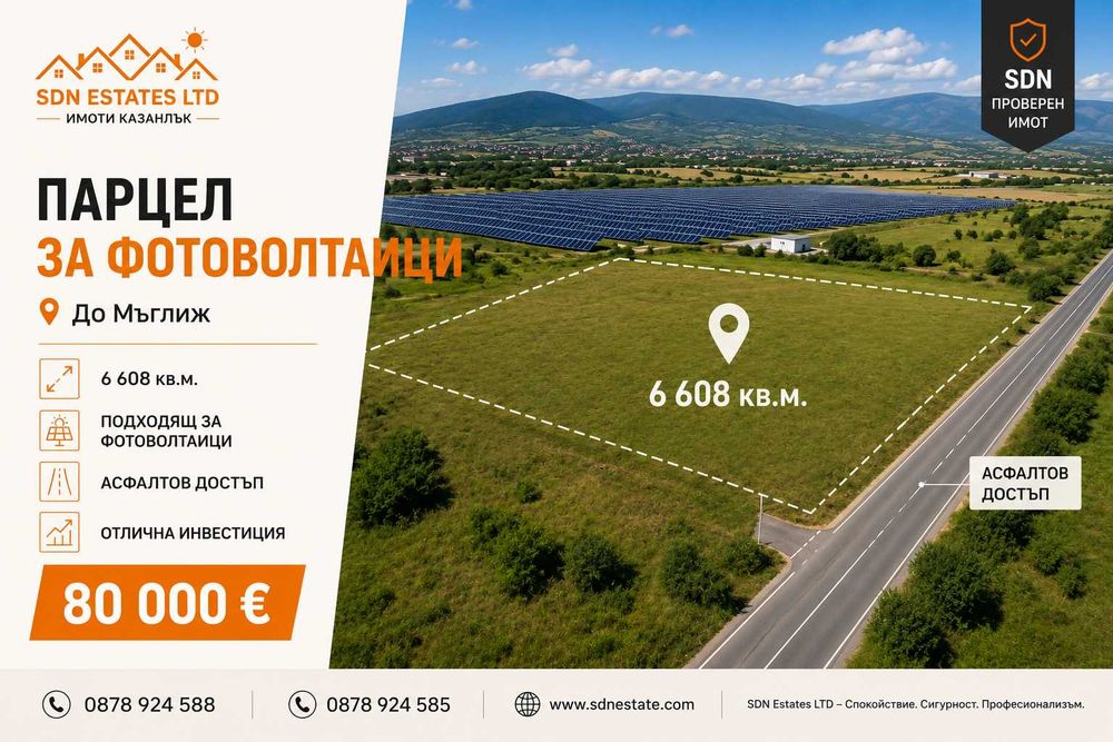 Парцел за фотоволтаици до Мъглиж, 6 608 кв.м. инвестиционен имот