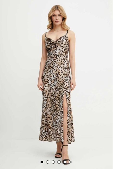 Леопардова сатенена рокля с цепка Guess, оригинална, НОВА