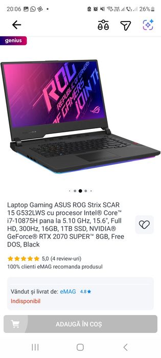 Laptop Gaming ASUS ROG Strix SCAR 15 G532LWS