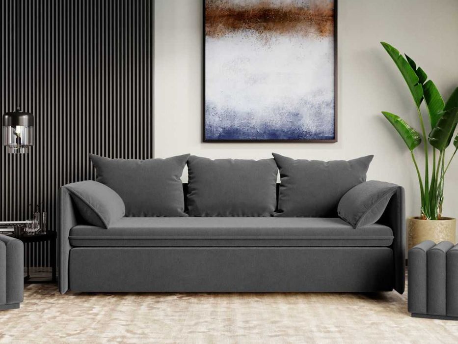 Canapea Extensibila Vanilla Stofa Catifea Gri Inchis