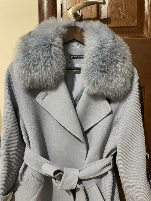 Ново палто от алпака лама и кашмир Кашмирено с яка от лисица