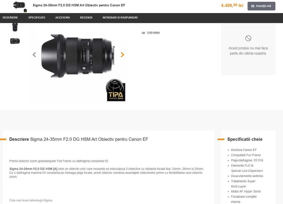 Obiectiv SIGMA ART 24-35mm f2 DG HSM, NIKON FX