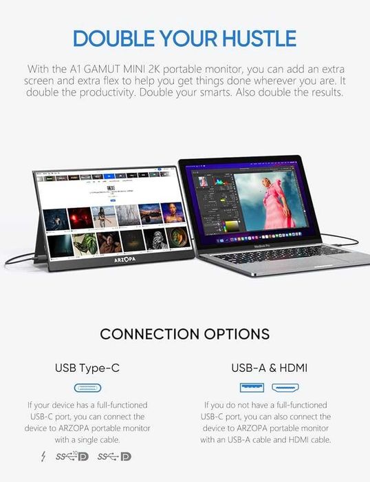 *Портативный монитор 15.6" 2K 60 Гц IPS SuperClear. Есть доставка