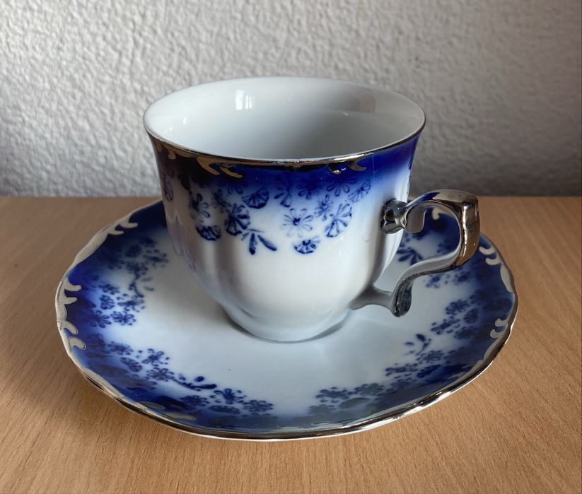 Serviciu cafea  Apulum, portelan cobalt cu argintiu, 18 persoane, nou