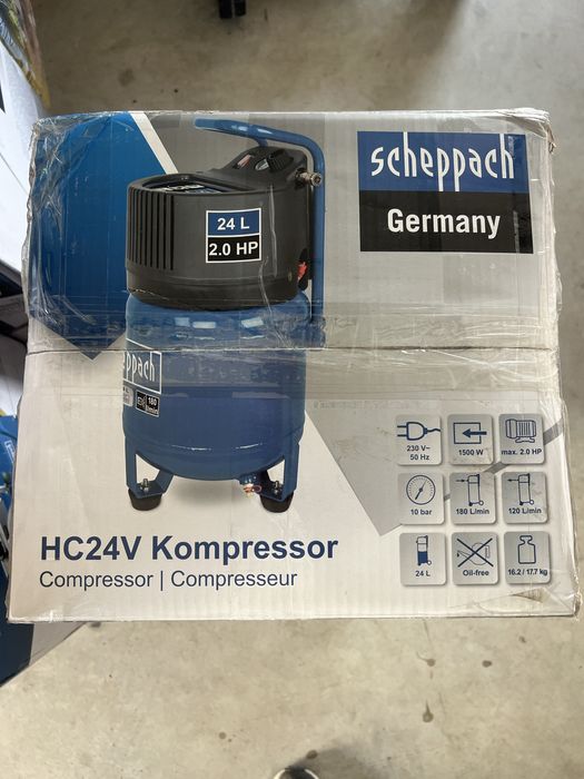 Компресор за въздух безмаслен 10 бара 24л -чисто нов Scheppach HC24V