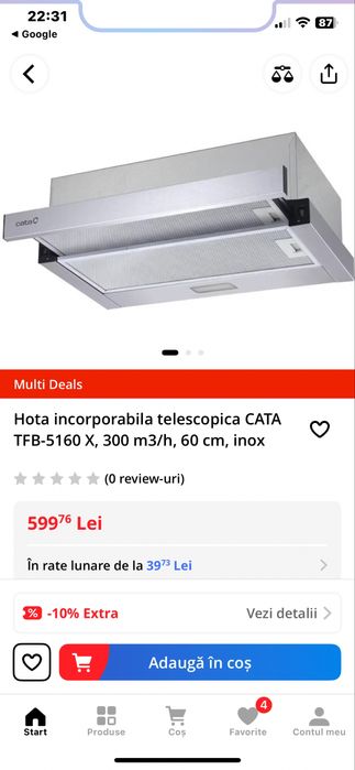 Hota incorporabila telescopica CATA TFB-5160 X, 300 m3/h, 60 cm, inox