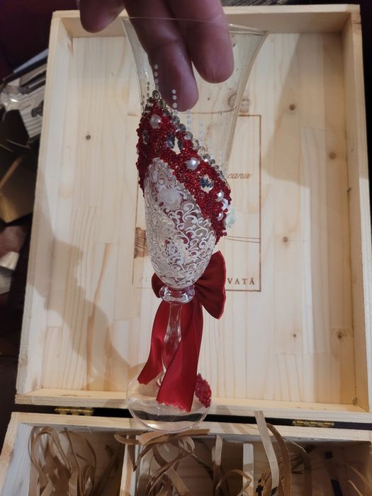 Set pahare șampanie hand-made, Cristal Bohemia