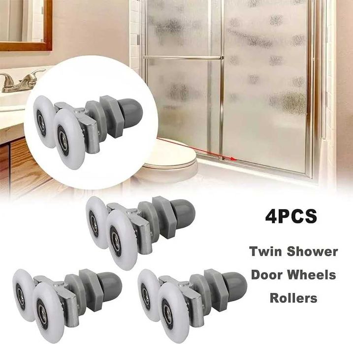 Set 4 role pentru usa cabina de dus, ABS/Aluminiu, 23mm/25 mm, Gri/Alb
