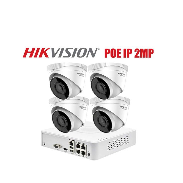Hikvision IP КОМПЛЕКТ с 4 Куполни PoE Камери 2MP и PoE NVR