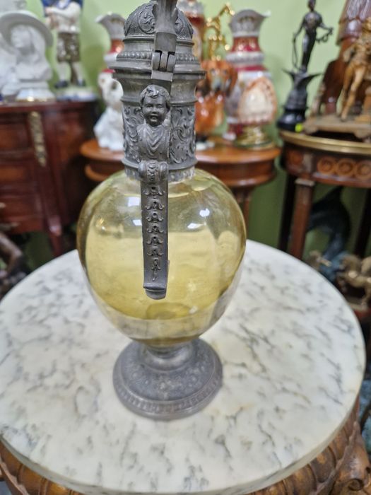 Стара османска антикварна гарафа декандер стъкло метал