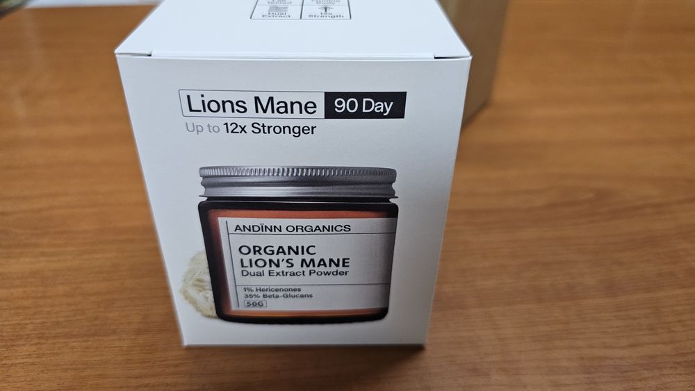 Лъвска грива (Organic Lion's Mane Dual Extract Powder) от бранда Andinn Organics  на прах за 90 дни херициум