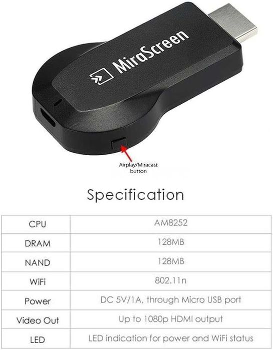 Player HDMI  MiraScreen, Wifi Display Dongle, AirPlay, Miracast, DLNA