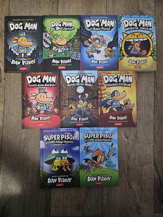 Set 9 cărți copii Dog Man și Super Pisoi