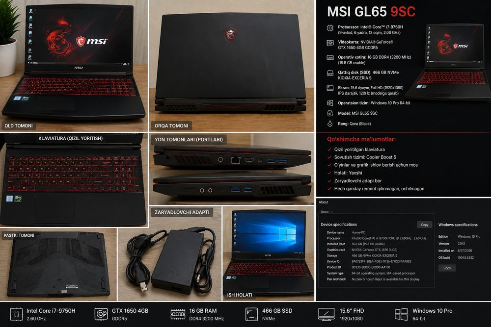 MSI GL65 9SC | i7-9750H | 16GB RAM | GTX1650 4GB|SSD 512|Gaming laptop