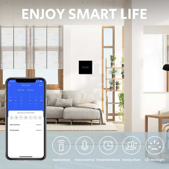 Întrerupător inteligent Wi‑Fi pentru jaluzele Tuya Alexa Google Home – negru (necesită nul)