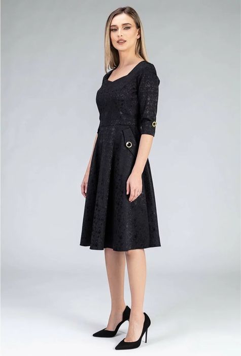 Rochie neagra cu buzunare si maneca trei sferturi, Vanda, nr 38