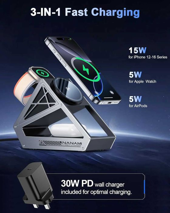 NANAMI Безжично зарядно устройство 3 в 1 за  iPhone, iWatch, AirPods