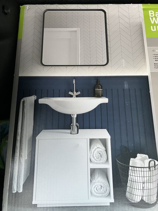 Нов шкаф за баня долен шкаф за мивка с вратичка Бял