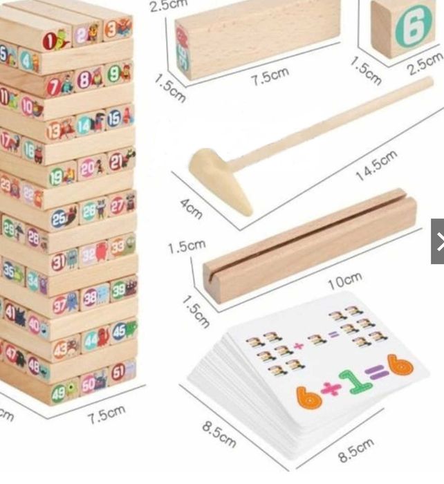 НОВО! Дървена дженга с числа, животни, чук, зарове и карти Wood Jenga