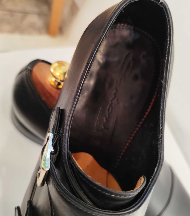 Pantofi monk 41 41.5 42 de lux SANTONI lucrati manual piele naturala