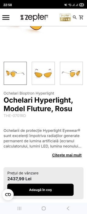 Ochelari Zepter Tesla Hyperlight, Model Fluture, THE-0701RD sau THE-0702BU, lentile fullerene
THE-0702BU