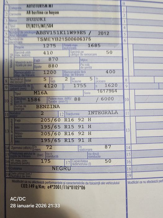 SUZUKI SX4 4X4, stare foarte buna, benzina, Euro-5 proprietar