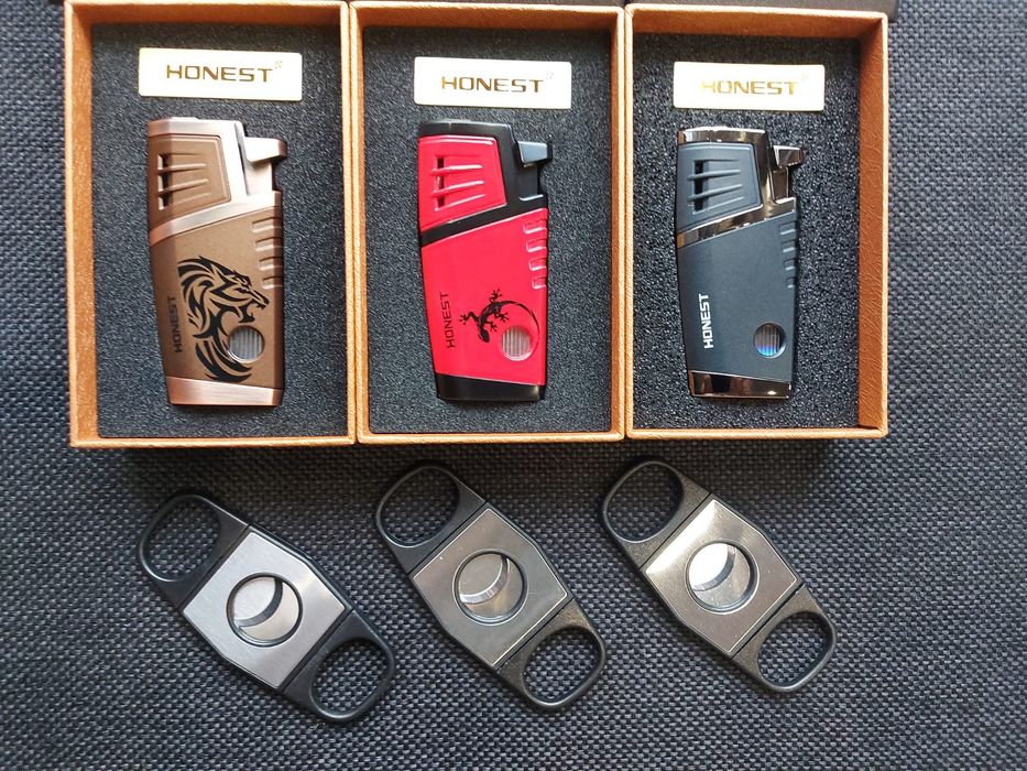 Луксозна запалка за пури HONEST с подарък резачка,3 цвята ПРОМО ЦЕНА