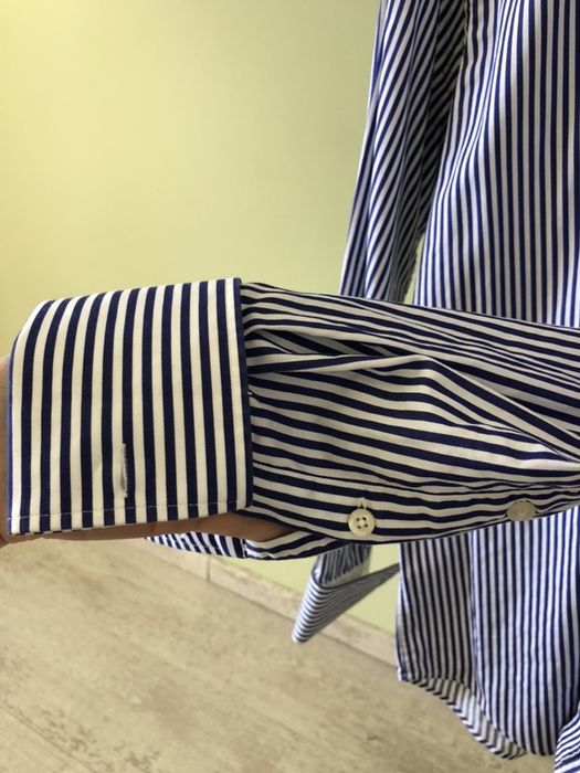 Denyl стилна тъмно синя мъжка риза с дълъг ръкав с райе