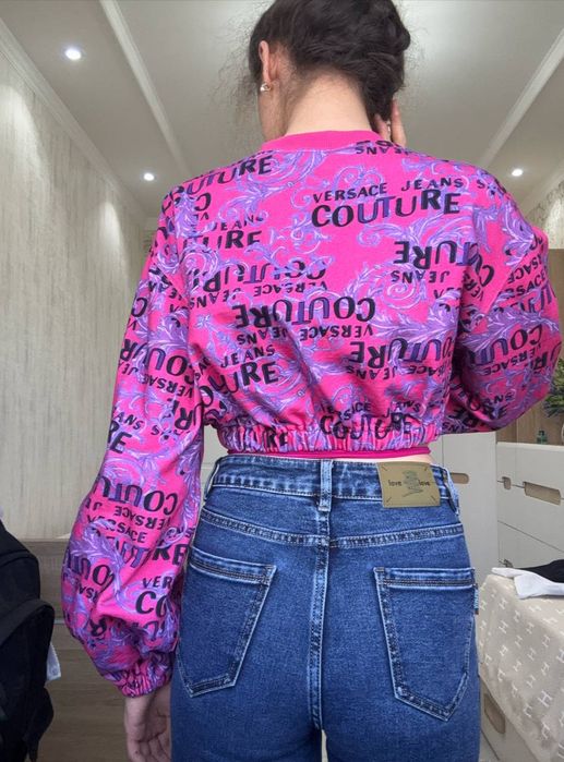 Брендовый лонгслив от Versace. Кофта весенняя розовая. Топ женский