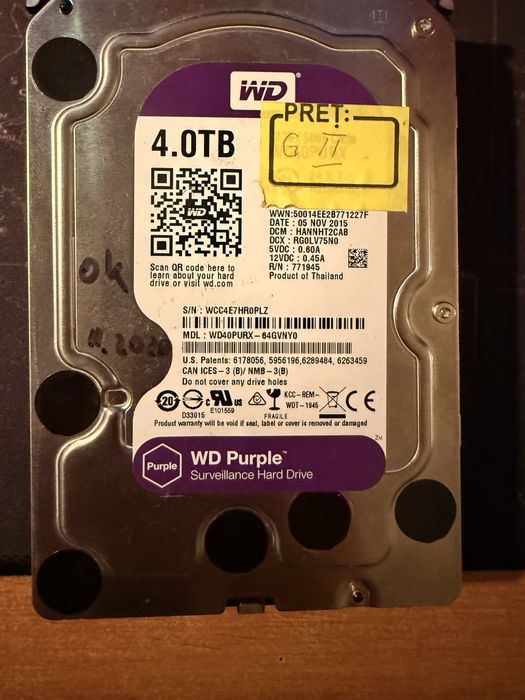 HDD WD Purple 4Tb cu un sector realocat
