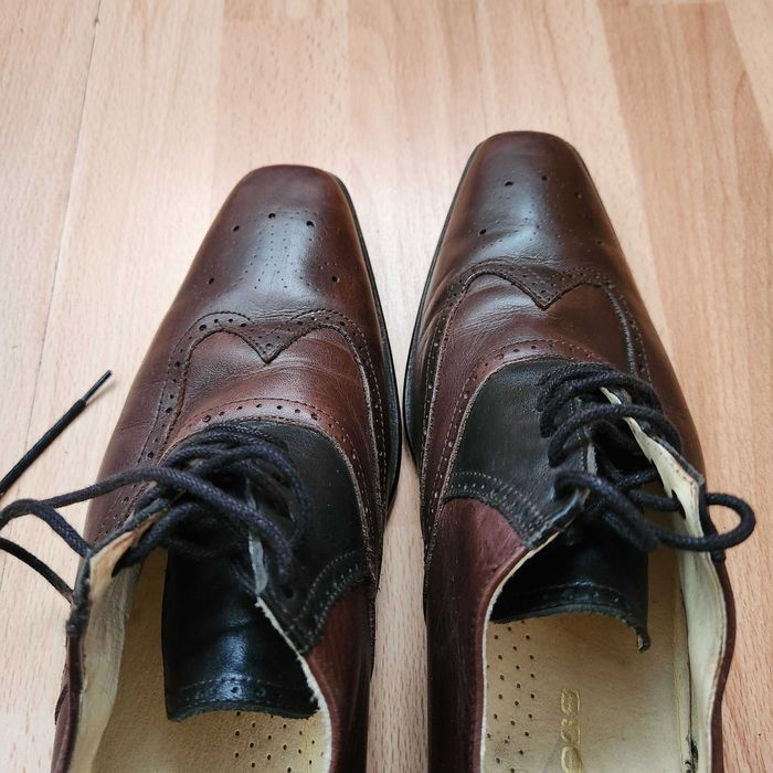 Pantofi barbati 43 - piele naturala - maro inchis cu negru