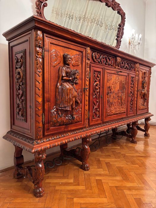 Mobilier din lemn masiv sculptat in stil neorenascentist spaniol baroc