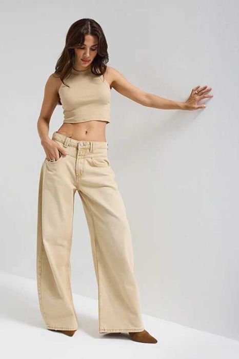 Бежевые джинсы-палаццо с низкой посадкой - Турция